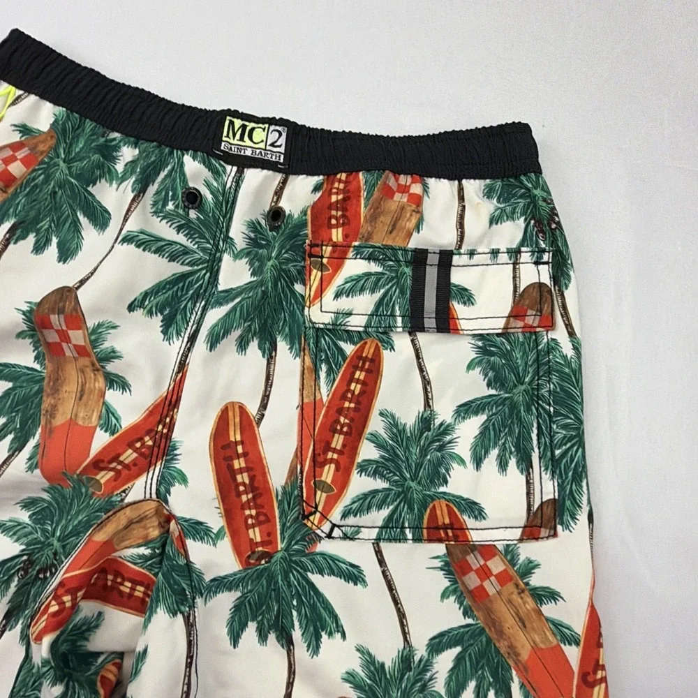MC2 Saint Barth Kids‎ Swim Surf Board Palm Print Elastic Waist Drawstring 12Y